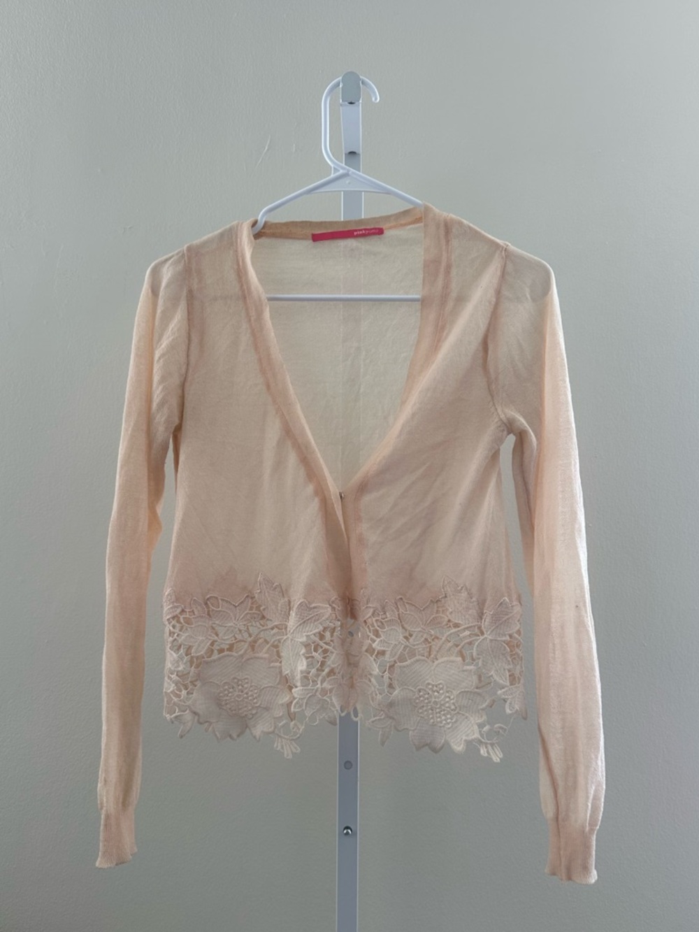 Pinkyotto Peach Lace Trim Lightweight Cardigan